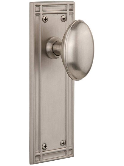 Mission Door Set with Oval Knobs in Satin Nickel.